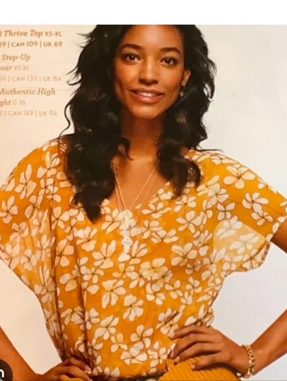 CAbi Mustard Floral V-Neck Blouse
